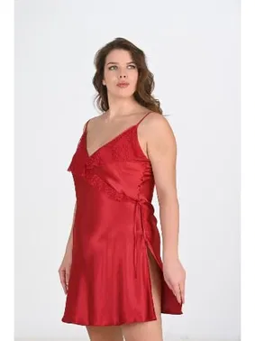 Ahu Lingerie Büyük Beden Bordo Saten Kadın Gecelik Ahu Primoda 2107 - Alternatif Görünüm