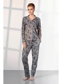 Doreanse Büyük Beden Çiçek Desenli Gömlek Yaka Kadın Pijama Takımı Doreanse 25K4030P