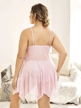 Pink Night Büyük Beden Çiçekli Tül Beyaz Fantezi Gecelik Pink Night 6680 - Alternatif Görünüm