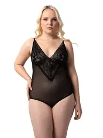 Donex Büyük Beden Dantelli Çıtçıtlı Transparan Bodysuit Donex 8020