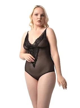Donex Büyük Beden Dantelli Çıtçıtlı Transparan Bodysuit Donex 8020 - Alternatif Görünüm