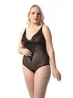Büyük Beden Dantelli Çıtçıtlı Transparan Bodysuit Donex 8020 Siyah detay görünüm