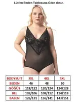 Büyük Beden Dantelli Çıtçıtlı Transparan Bodysuit Donex 8020 Siyah görsel 5
