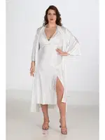 Büyük Beden Ekru Sabahlık Gecelik Takımı Bigsize Ahu 6224 Ekru