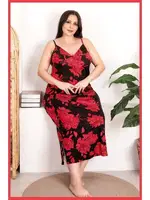 Büyük Beden Elbise Kırmızı Çiçek Desenli Gecelik Lady 7270 Kırmızı detay görünüm