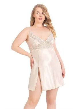 Ahu Lingerie Büyük Beden Fildişi Kısa Saten Gecelik Primoda Ahu Lingerie 2050