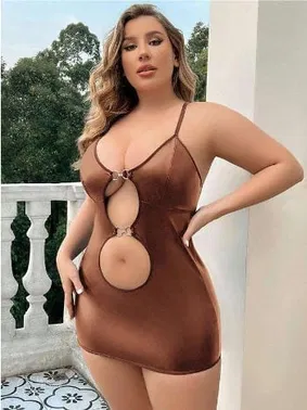 Real Passione Büyük Beden Kahverengi Deri Fantazi Elbise Real Passione 40012