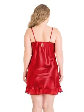 Ahu Lingerie Büyük Beden Kırmızı Kısa Saten Gecelik Primoda Ahu Lingerie 2067 - Alternatif Görünüm