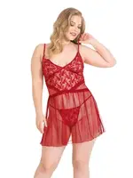 Büyük Beden Kırmızı Kısa Tül Gecelik Primoda Ahu Lingerie 3033 Kırmızı