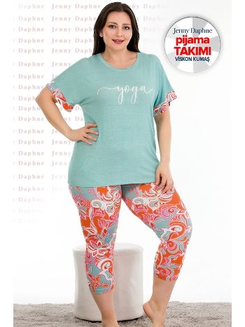 Büyük Beden Kısa Kol Viskon Kapri Pijama Takımı Lady 10685