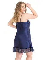 Büyük Beden Lacivert Kısa Saten Gecelik Primoda Ahu 2062 Lacivert detay görünüm