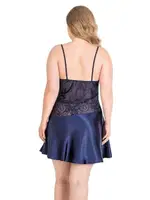 Büyük Beden Lacivert Kısa Saten Gecelik Primoda Ahu 2068 Lacivert detay görünüm