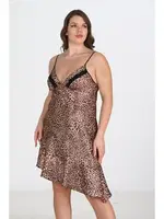 Büyük Beden Leopar Gecelik Ahu Primoda 2105 Kahverengi