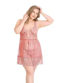 Ahu Lingerie Büyük Beden Mercan Kısa Tül Gecelik Primoda Ahu Lingerie 3020