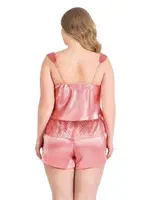 Büyük Beden Mercan Saten Babydoll Şort Takımı Primoda Ahu 1058 Mercan detay görünüm