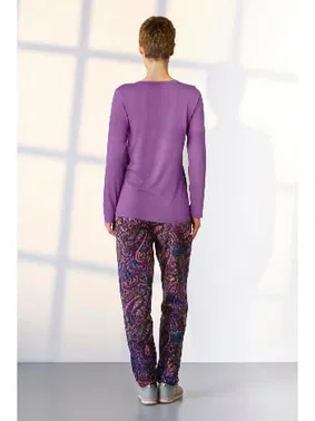 Doreanse Büyük Beden Mor Desenli Uzun Kollu Kadın Pijama Takımı Doreanse 25K4039P - Alternatif Görünüm