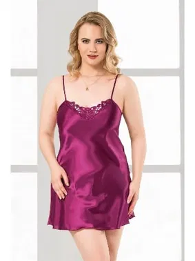 Ahu Lingerie Büyük Beden Mor Kısa Saten Gecelik Ahu Primoda 2022
