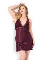 Büyük Beden Mürdüm Kısa İkili Saten Sabahlık Gecelik Takımı Ahu 6162 detay görünüm