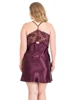 Büyük Beden Mürdüm Kısa İkili Saten Sabahlık Gecelik Takımı Ahu 6162 farklı açı