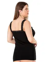 Büyük Beden Pamuklu Yakası Dantel Detaylı Kalın Askılı Kadın Atlet Özkan 26802  Siyah görsel 5