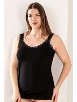 Büyük Beden Pamuklu Yakası Dantel Detaylı Kalın Askılı Kadın Atlet Özkan 26802  Siyah görsel 6