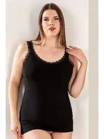 Büyük Beden Pamuklu Yakası Dantel Detaylı Kalın Askılı Kadın Atlet Özkan 26802  Siyah görsel 7