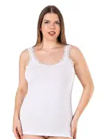 Büyük Beden Pamuklu Yakası Dantel Detaylı Kalın Askılı Kadın Atlet Özkan 26802  Beyaz detay görünüm