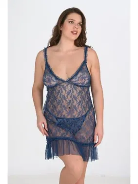 Ahu Lingerie Büyük Beden Petrol Mavisi Gecelik Ahu Lingerie Primoda 3042