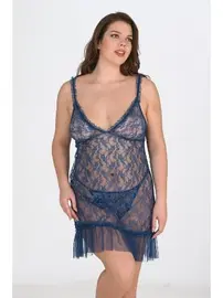 Ahu Lingerie Büyük Beden Petrol Mavisi Gecelik Ahu Lingerie Primoda 3042
