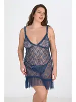 Büyük Beden Petrol Mavisi Gecelik Ahu Lingerie Primoda 3042 Mavi