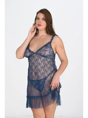 Ahu Lingerie Büyük Beden Petrol Mavisi Gecelik Ahu Lingerie Primoda 3042 - Alternatif Görünüm