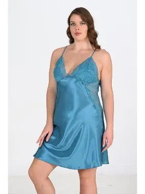 Ahu Lingerie Büyük Beden Petrol Mavisi Saten Gecelik Ahu Primoda 2110 - Alternatif Görünüm