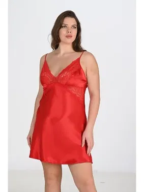 Ahu Lingerie Büyük Beden Saten 2li Kırmızı Gecelik Sabahlık Takım Bigsize Ahu 6207 - Alternatif Görünüm