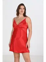 Büyük Beden Saten 2li Kırmızı Gecelik Sabahlık Takım Bigsize Ahu 6207 Kırmızı detay görünüm