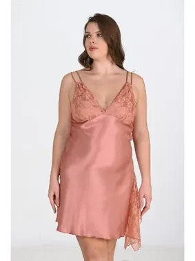 Ahu Lingerie Büyük Beden Saten Bakır Gecelik Ahu Primda 2109