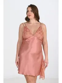 Ahu Lingerie Büyük Beden Saten Bakır Gecelik Ahu Primda 2109