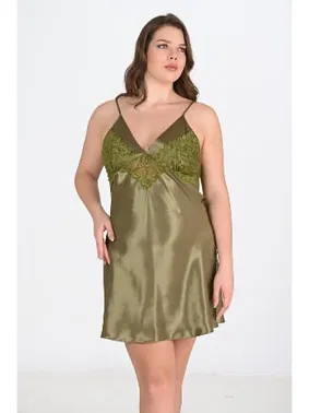 Ahu Lingerie Büyük Beden Saten Haki Gecelik Ahu Primoda 2104 - Alternatif Görünüm