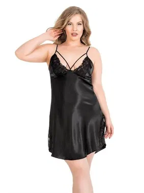 Ahu Lingerie Büyük Beden Siyah Kısa İkili Saten Sabahlık Gecelik Takımı Ahu Lingerie 6151 - Alternatif Görünüm