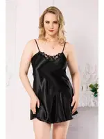 Büyük Beden Siyah Kısa Saten Gecelik Ahu Primoda 2022 Siyah