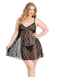 Ahu Lingerie Büyük Beden Siyah Tül Fantezi Gecelik Ahu Primoda 3032