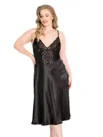 Büyük Beden Siyah Uzun İkili Saten Sabahlık Gecelik Takımı Ahulingerie 6173 Siyah farklı açı