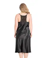 Büyük Beden Siyah Uzun İkili Saten Sabahlık Gecelik Takımı Ahulingerie 6173 Siyah görsel 4