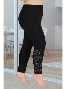 Lady Büyük Beden Siyah Yüksek Bel Taş Detaylı Tayt Lady 1110