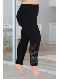 Lady Büyük Beden Siyah Yüksek Bel Taş Detaylı Tayt Lady 1110