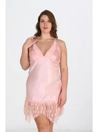 Ahu Lingerie Büyük Beden Somon Saten Gecelik Ahu Primoda 2112