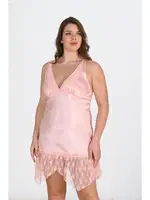 Büyük Beden Somon Saten Gecelik Ahu Primoda 2112 Somon detay görünüm