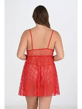 Ahu Lingerie Büyük Beden Tül Dantelli Transparan Kadın Kırmızı Gecelik Ahu Primoda 3040 - Alternatif Görünüm