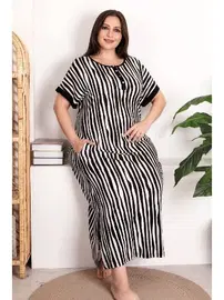 Lady Büyük Beden Viskon Anne Beden Elbise Çizgili Gecelik Lady 7256