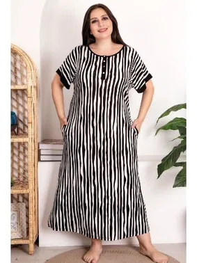 Lady Büyük Beden Viskon Anne Beden Elbise Çizgili Gecelik Lady 7256 - Alternatif Görünüm
