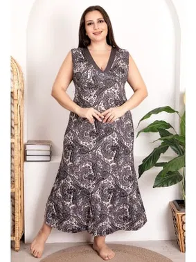 Lady Büyük Beden Viskon Kumaş Anne Elbise Gri Çiçek Desenli Lady 7265 - Alternatif Görünüm